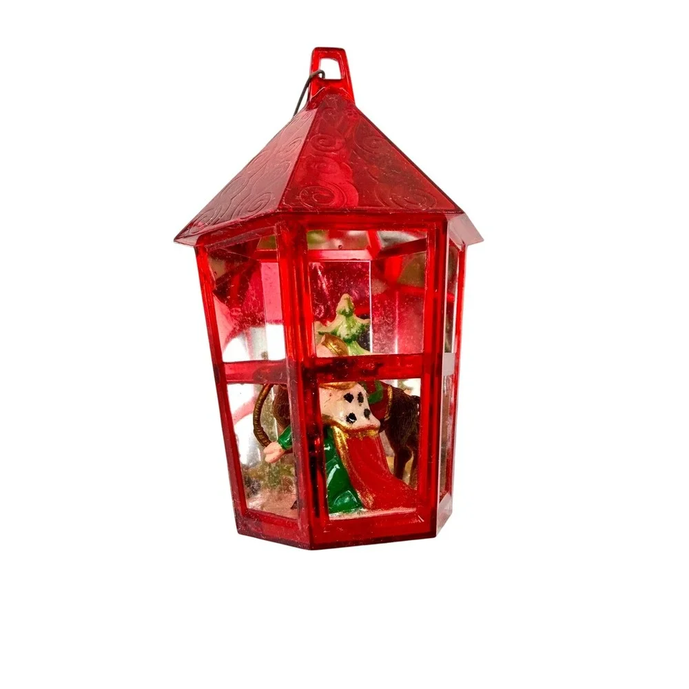 Jewelbrite Vintage‎ Red Plastic Lantern Christmas Ornament Wise Man Diorama